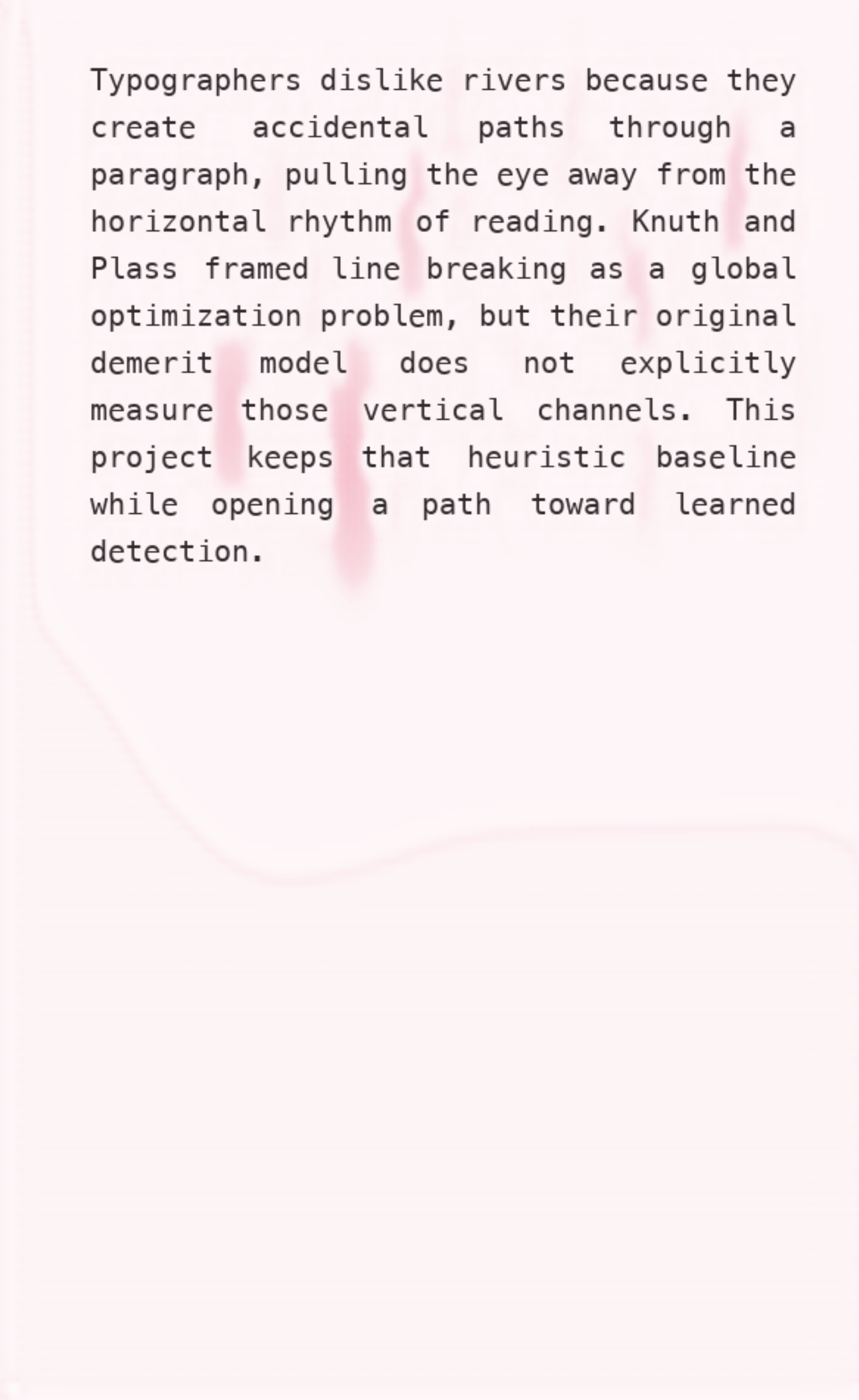 Riverbreak project card showing justified text with detected whitespace rivers